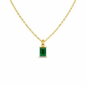 Gold Green Emerald Cut Crystal Necklace